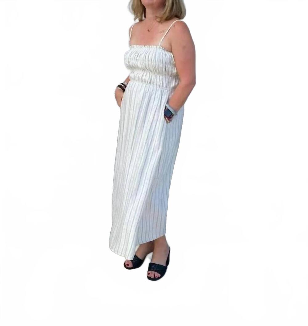 NEW ELLE GREY koko smocked midi dress in white stripe